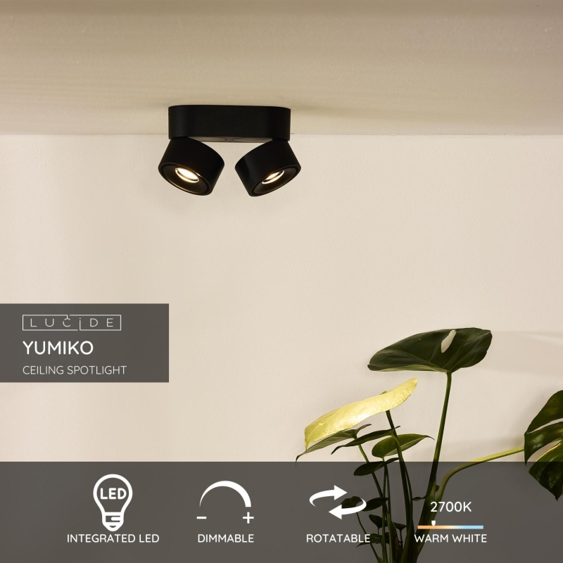 Lucide YUMIKO - Stropné bodové svietidlo - Ø 7,8 cm - LED Rozm. - 2x8W 2700K - Čierna